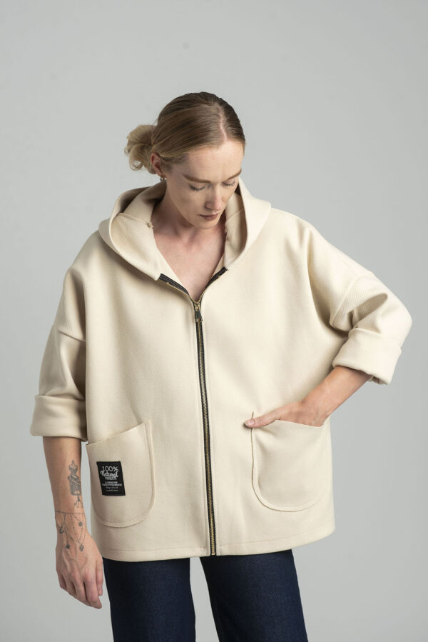 Beige transitional light jacket with hood