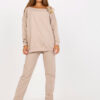 Beige two-piece long sleeve casual set