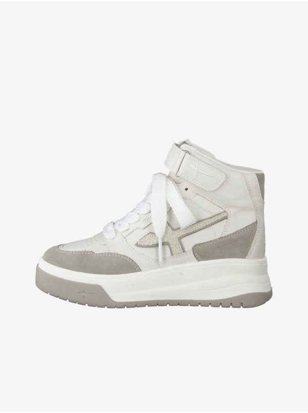 Beige-white leather ankle sneakers Tamaris - Women's