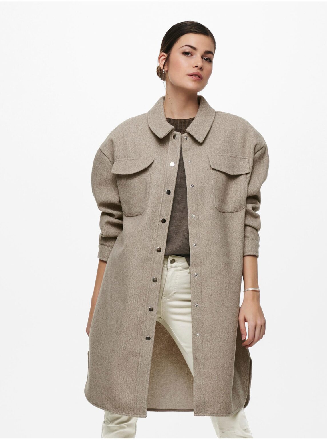 Beige women's lightweight shirt coat ONLY Elaine - Women