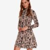 Beige women's patterned dress with stand-up collar TOP SECRET - Women's