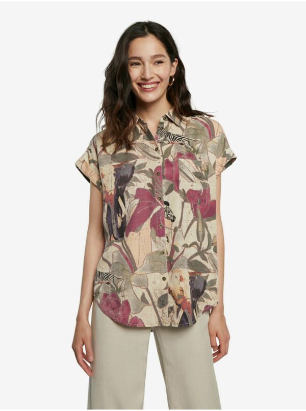 Beige women's patterned shirt Desigual Cam Etnican - Women
