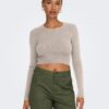 Beige women's trimmed ribbed sweater ONLY Karol - Women