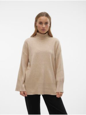 Beige women's turtleneck sweater VERO MODA Goldneedle - Women