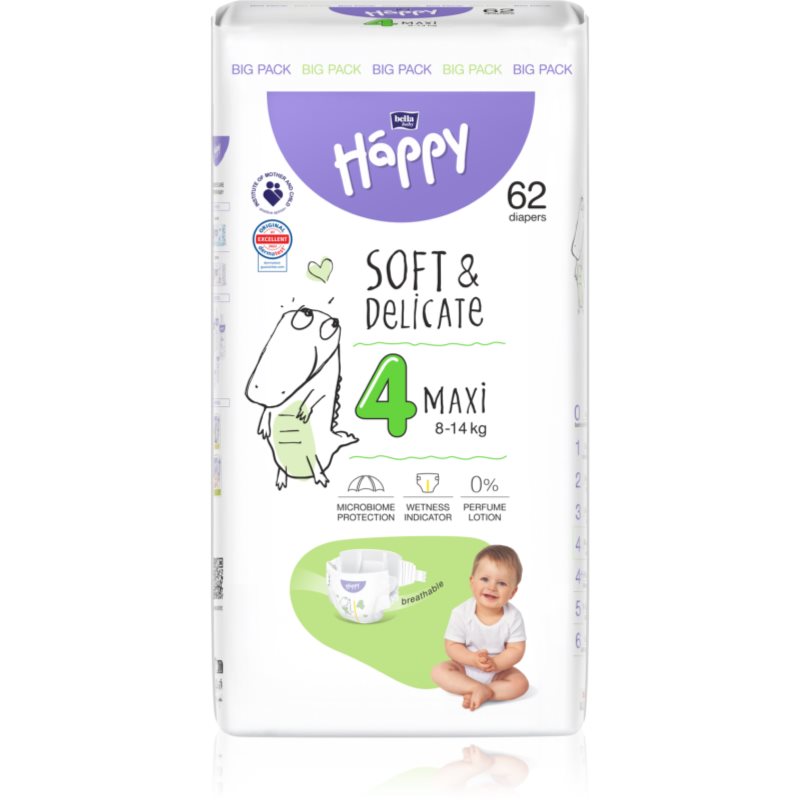 Bella Baby Happy Soft&Delicate Size 4 Maxi eldobható pelenkák 8-14 kg 62 db-Ár