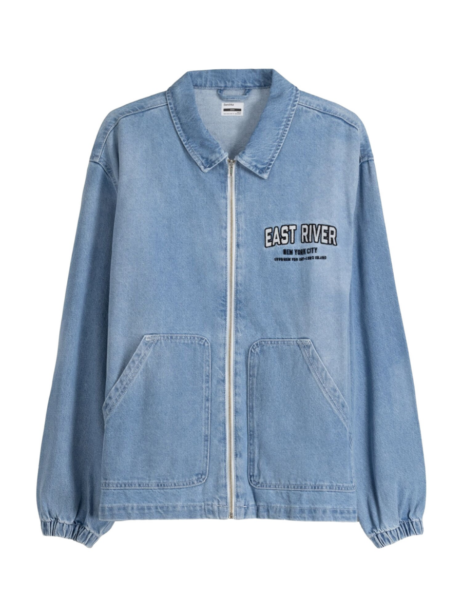 Bershka Átmeneti dzseki  kék farmer / fekete-Ár