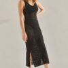 Bianco Lucci Women's V-Neck Slit Detailed Unlined Openwork Dress