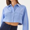 Bianco Lucci Women's Asymmetrical Yoke Crop Shirt 4496