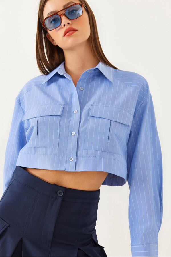 Bianco Lucci Women's Asymmetrical Yoke Crop Shirt 4496