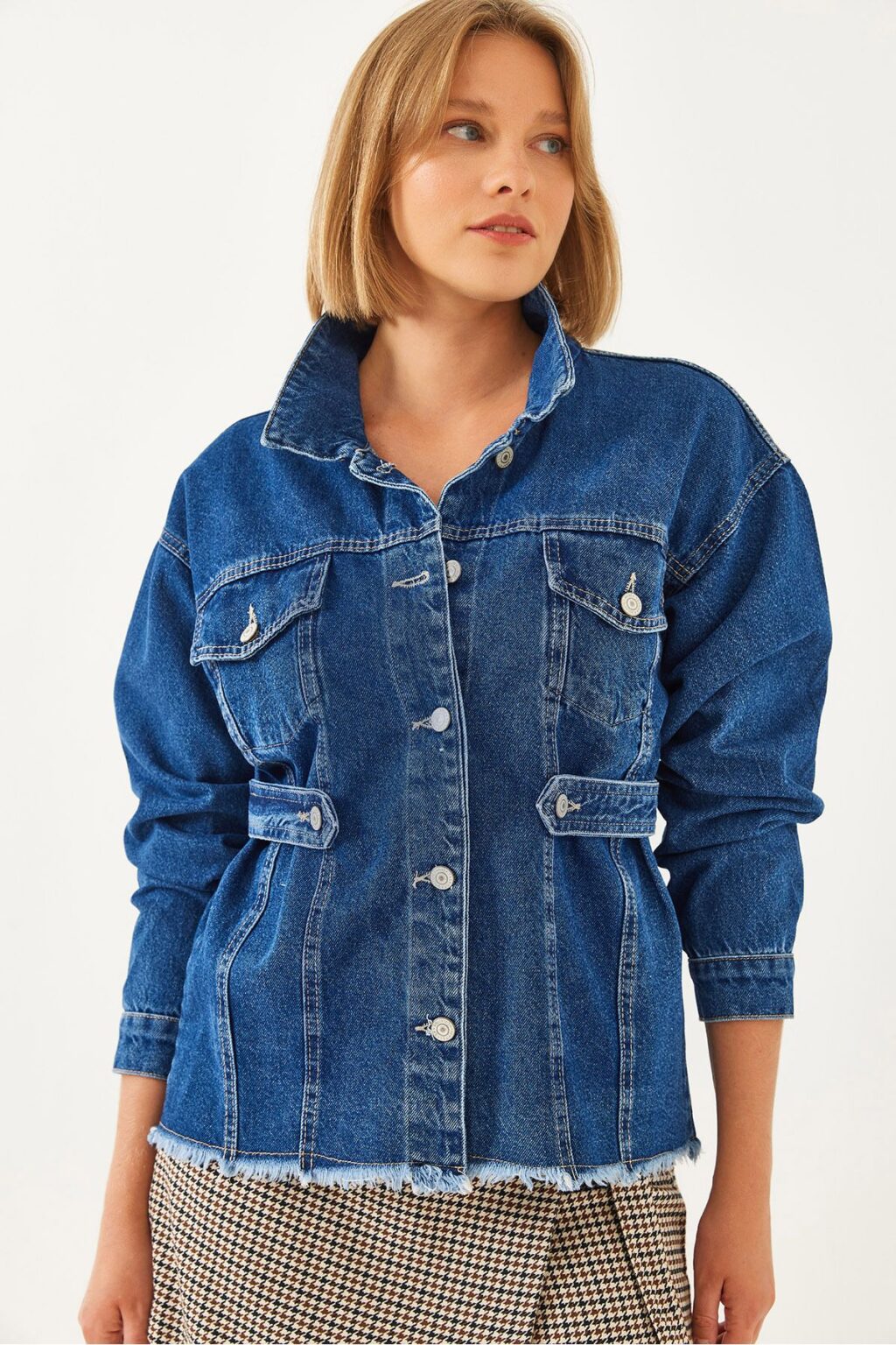 Bianco Lucci Women's Belt Detailed Denim Jacket