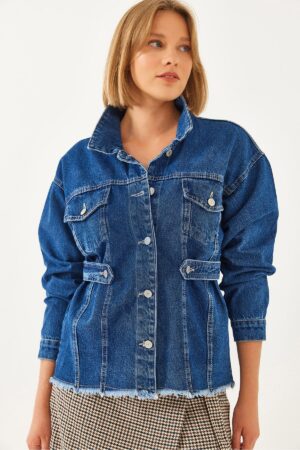 Bianco Lucci Women's Belt Detailed Denim Jacket