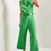 Bianco Lucci Women's Belted Lace Collar Jumpsuit