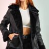 Bianco Lucci Women's Belted Laminated Leather Coat