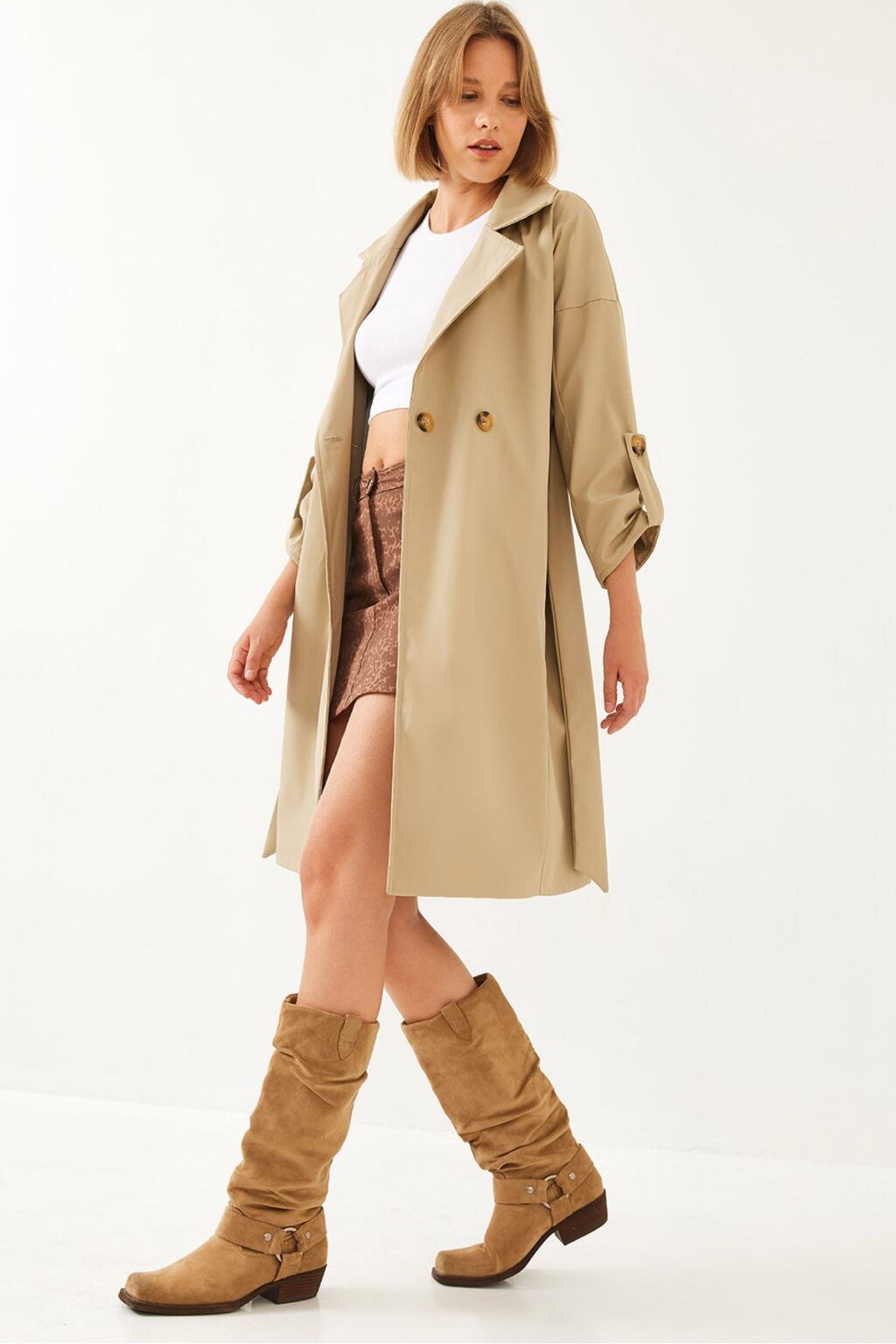 Bianco Lucci Women's Belted Long Trench Coat