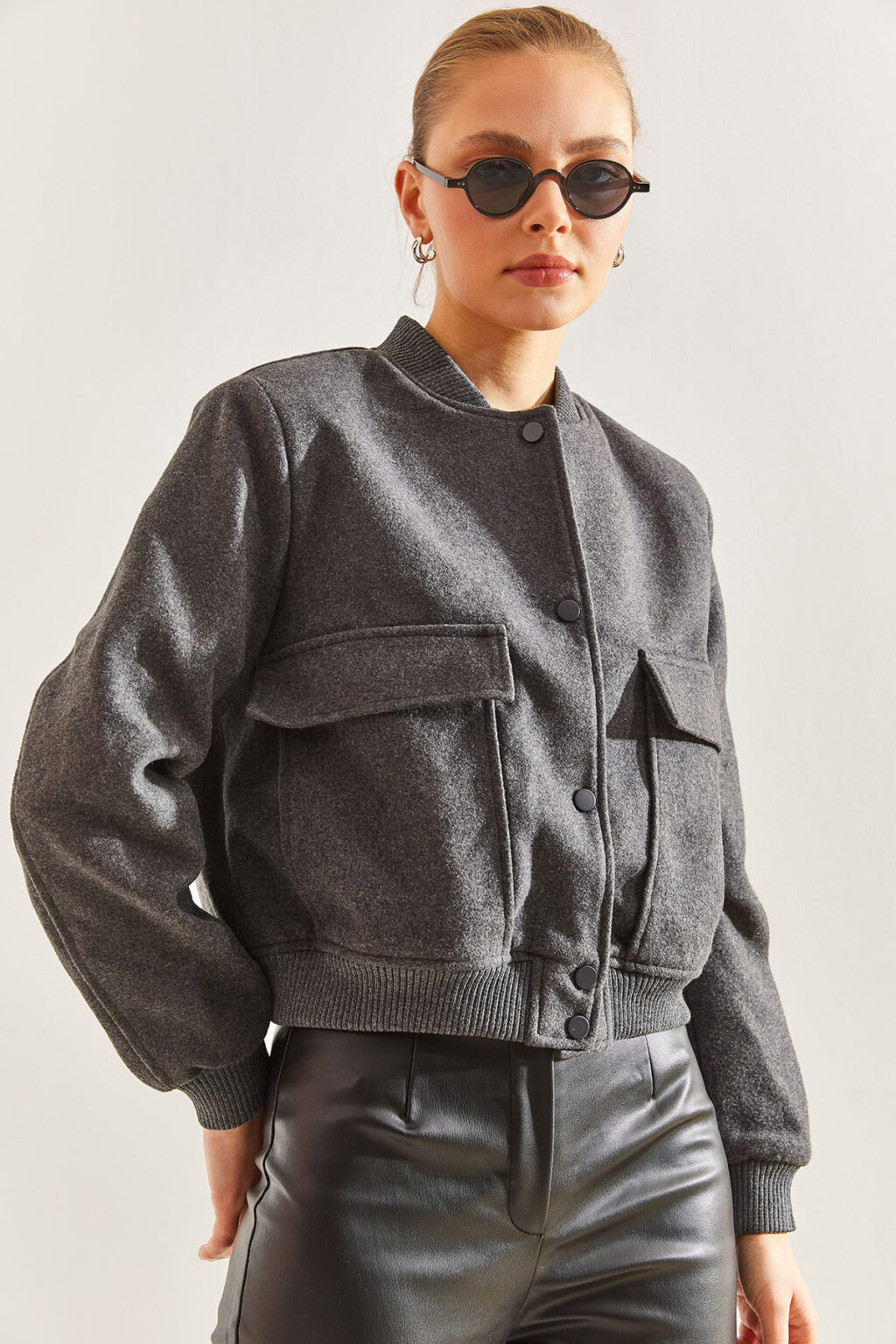Bianco Lucci Women's Big Pocket Stamp Bomber Jacket