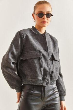 Bianco Lucci Women's Big Pocket Stamp Bomber Jacket