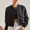 Bianco Lucci Women's Big Pocket Stamp Bomber Jacket