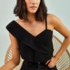 Bianco Lucci Women's Black One-Shoulder Patterned Blouse