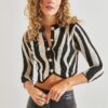 Bianco Lucci Women's Buttoned Patterned Knitwear Cardigan