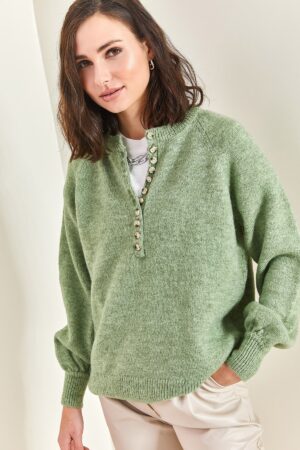 Bianco Lucci Women's Buttonhole Turtleneck Knitwear Sweater