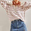 Bianco Lucci Women's Buttonhole Turtleneck Striped Knitwear Sweater