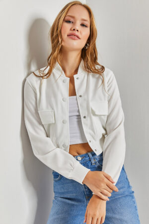 Bianco Lucci Women's Double Pocket Bomber Jacket