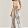 Bianco Lucci Women's Elastic Waist Laced Multi Striped Trousers
