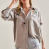Bianco Lucci Women's Embroidered Linen Shirt