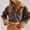 Bianco Lucci Women's Furry Leather Coat with Side Pockets