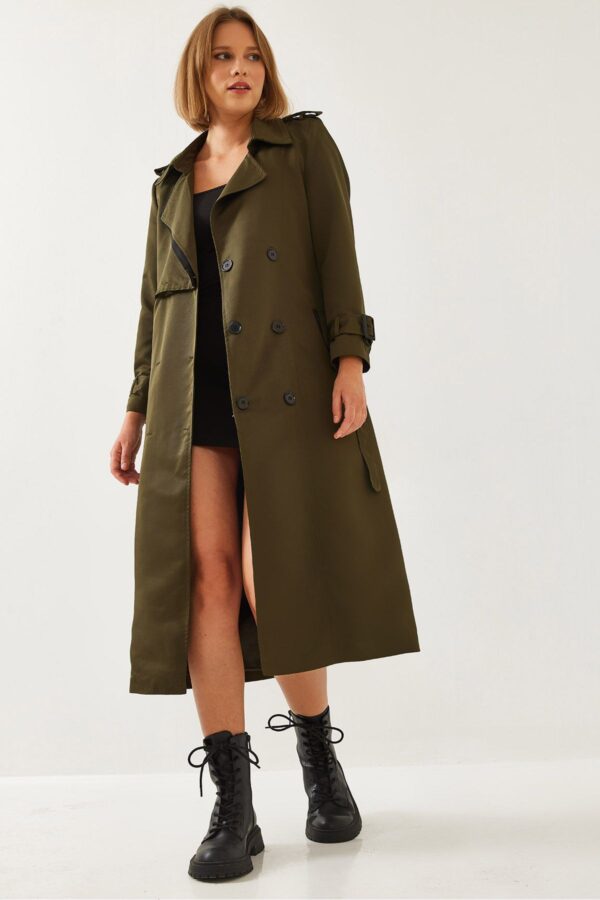 Bianco Lucci Women's Garni Windbreaker Detail Flap Trench Coat 2488