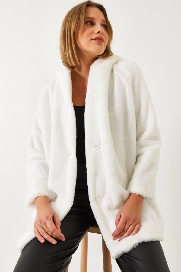 Bianco Lucci Women's Hooded Long Plush Coat 2166