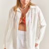 Bianco Lucci Women's Intermediate Lace Patterned Linen Shirt