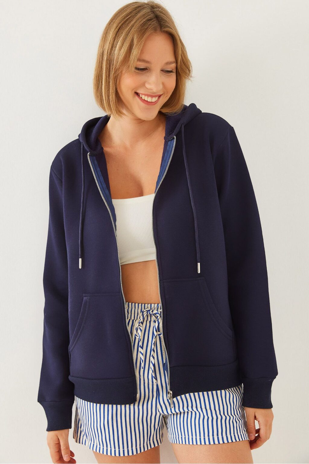 Bianco Lucci Women's Kangaroo Pocket Hooded Cardigan MBHS013