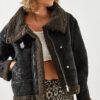 Bianco Lucci Women's Laminated Short Coat with Buckle Collar 2300