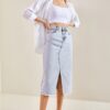 Bianco Lucci Women's Laser Cut Slit Denim Skirt