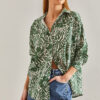 Bianco Lucci Women's Leaf Patterned Casual Linen Shirt