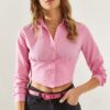 Bianco Lucci Women's Long Sleeve Shirt with Elastic Back