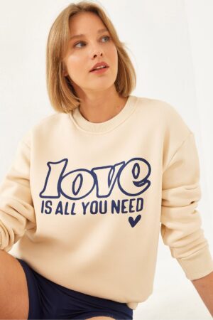 Bianco Lucci Women's Loose Cut Round Neck Sweatshirt MBHS022