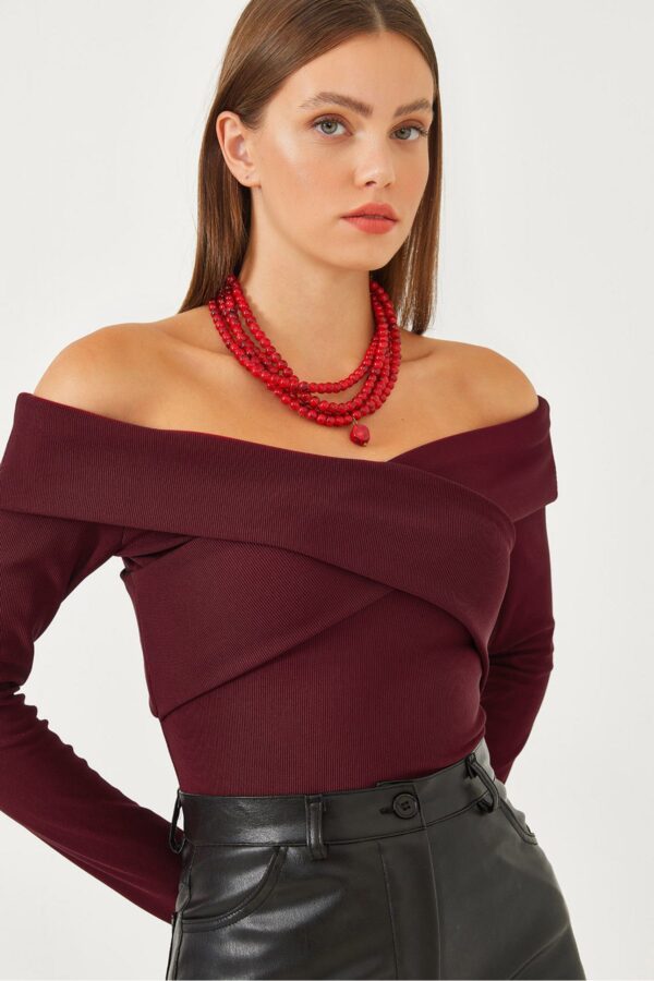 Bianco Lucci Women's Ottoman Fabric Cross Collar Detail Blouse