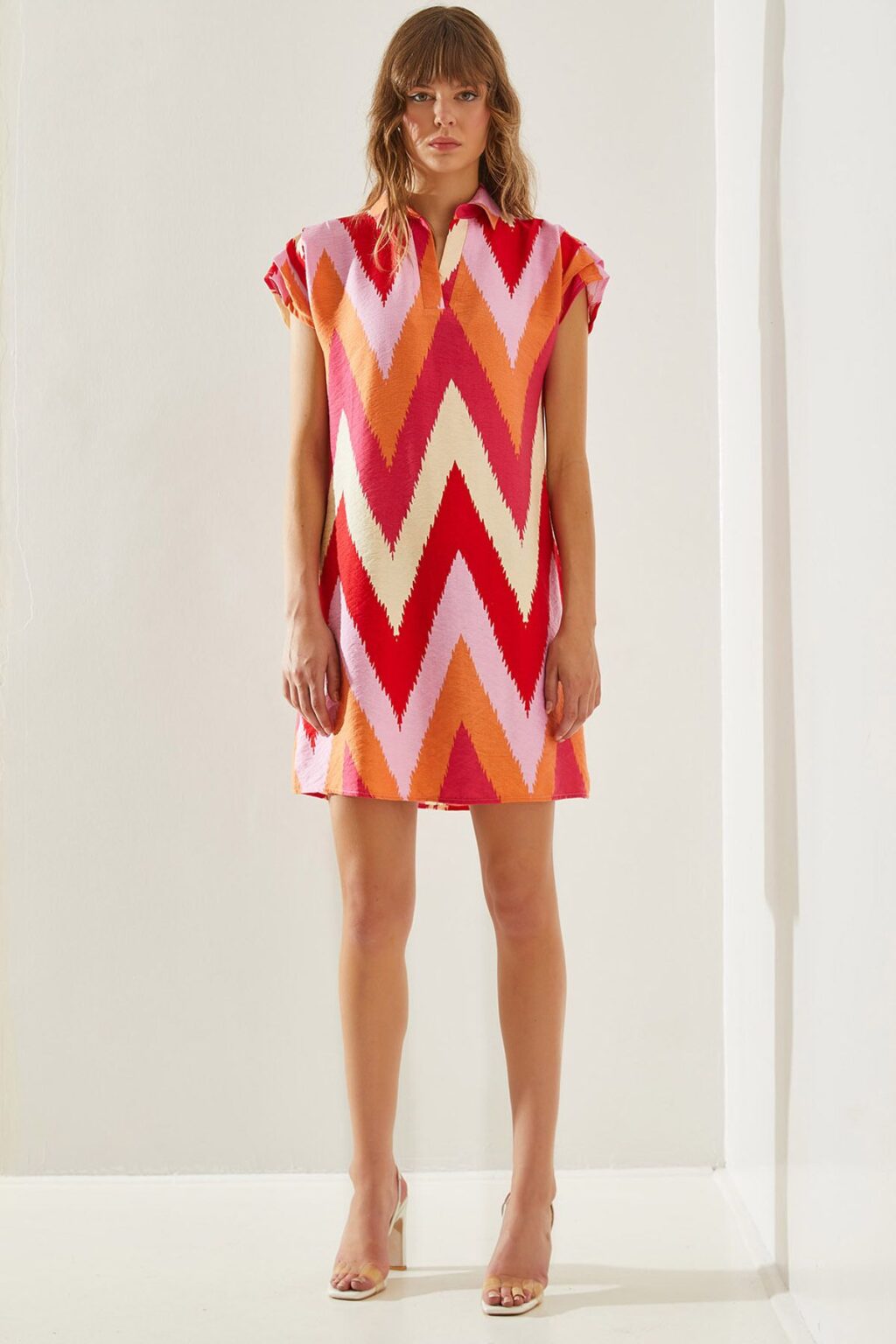 Bianco Lucci Women's Polo Collar Patterned Summer Dress Dress