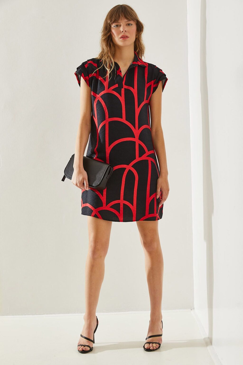 Bianco Lucci Women's Polo Collar Patterned Summer Dress Dress