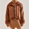 Bianco Lucci Women's Shearling Side Pockets Welt Suede Coat