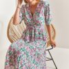 Bianco Lucci Women's Short Sleeve Double Breasted Collar Viscose Dress