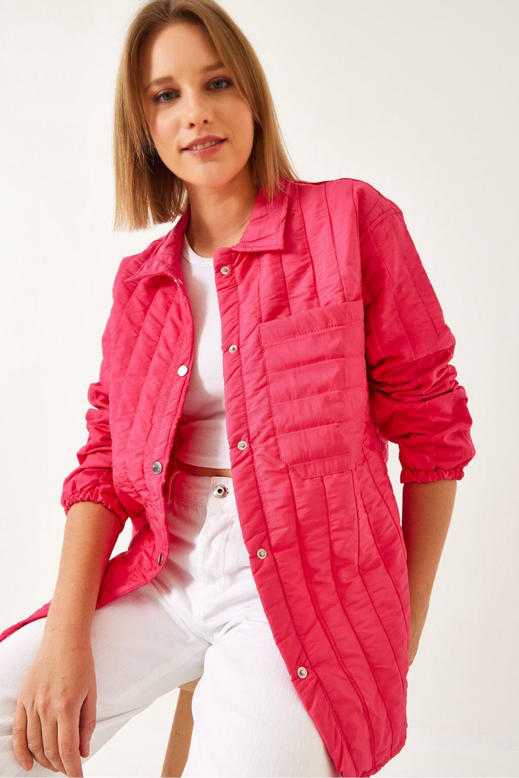 Bianco Lucci Women's Single Pocket Snap Quilted Coat 2001