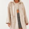 Bianco Lucci Women's Striped Lining Detail Belted Suede Trench Coat 2601