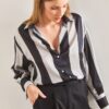 Bianco Lucci Women's Thick Striped Satin Shirt
