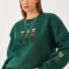 Bianco Lucci Women's Three Thread Raised Heart Printed Sweatshirt