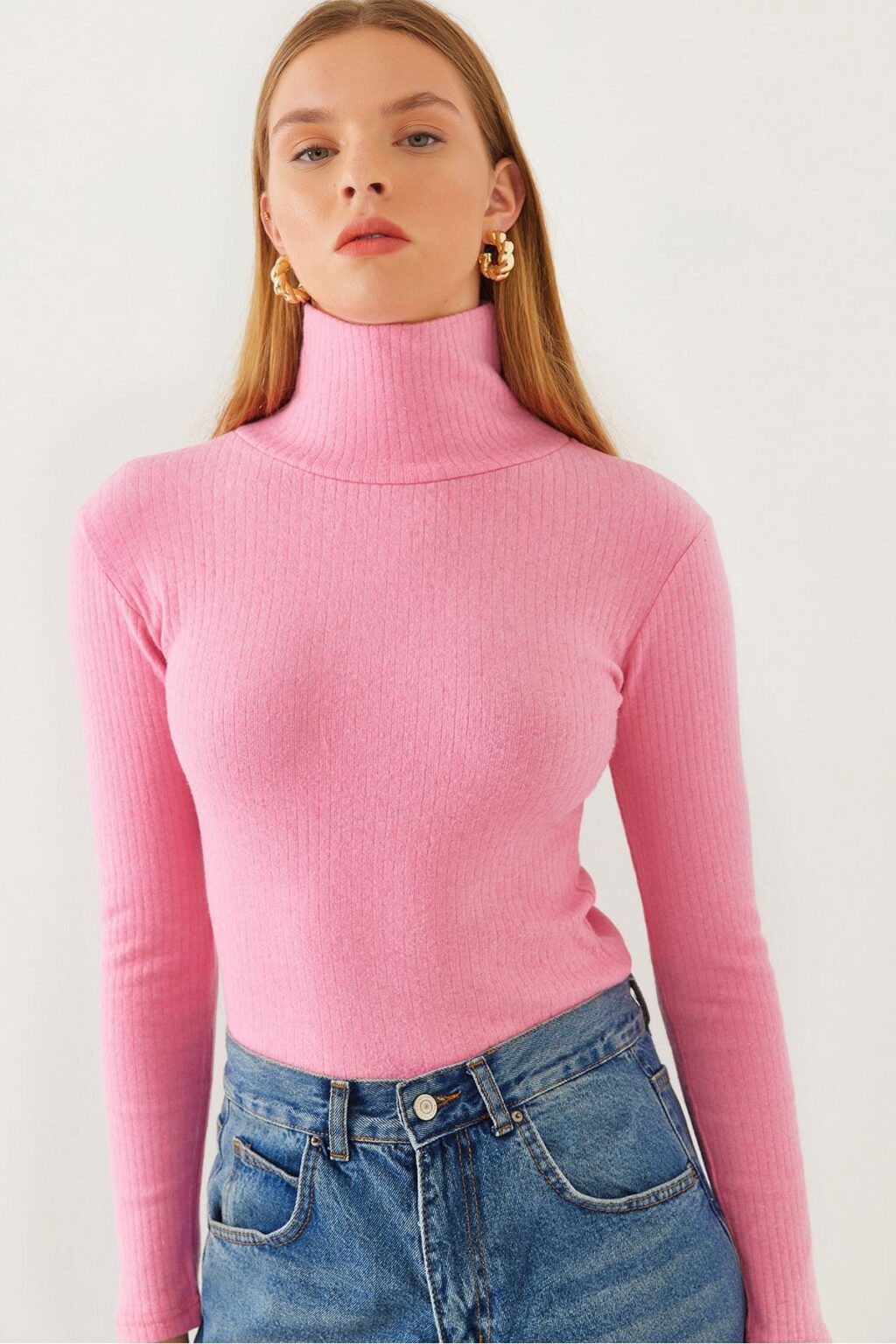 Bianco Lucci Women's Turtleneck Report Basic Blouse 0009