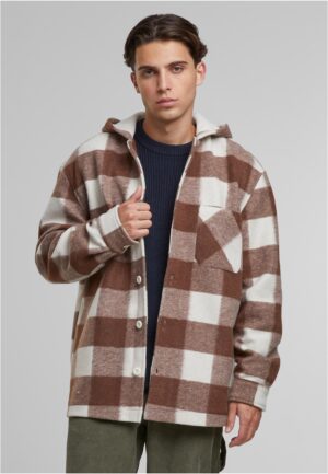 Big Check Hooded Shirt Jacket White Sand/Brown
