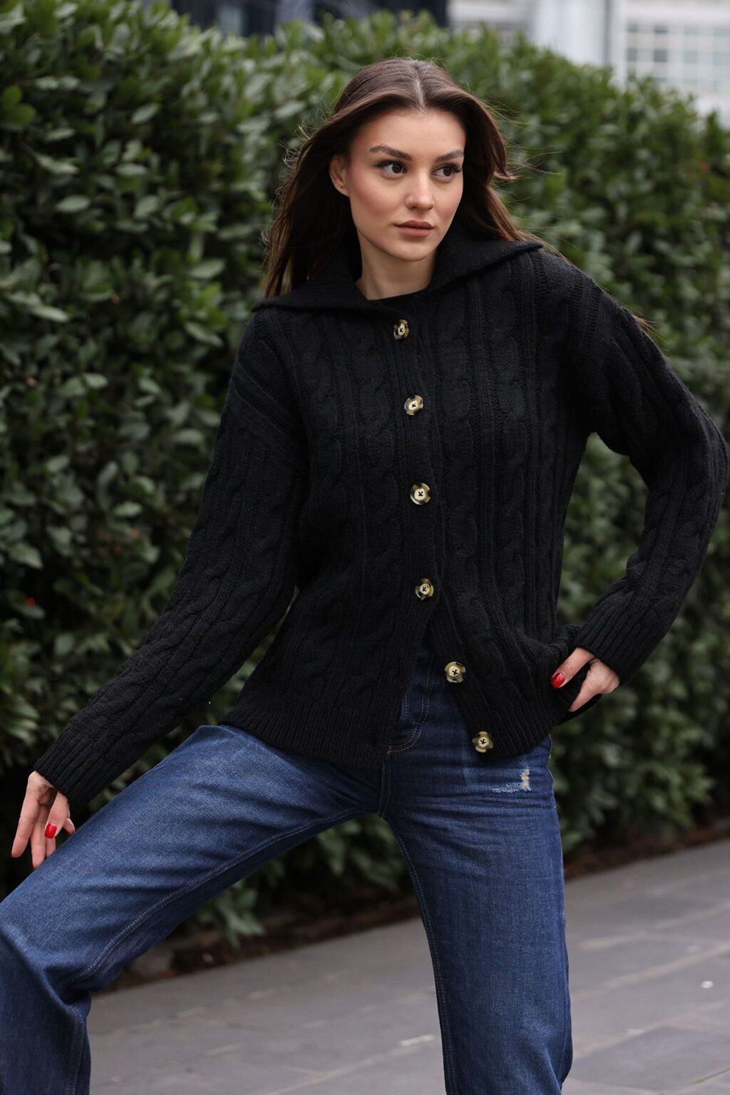 Bigdart 15856 Braided Cardigan - Black